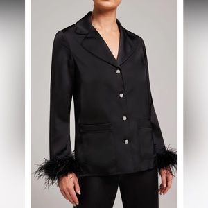 NWT Nadine Merabie Darcie Satin Feathered Diamanté button down Pajama TOP pjs